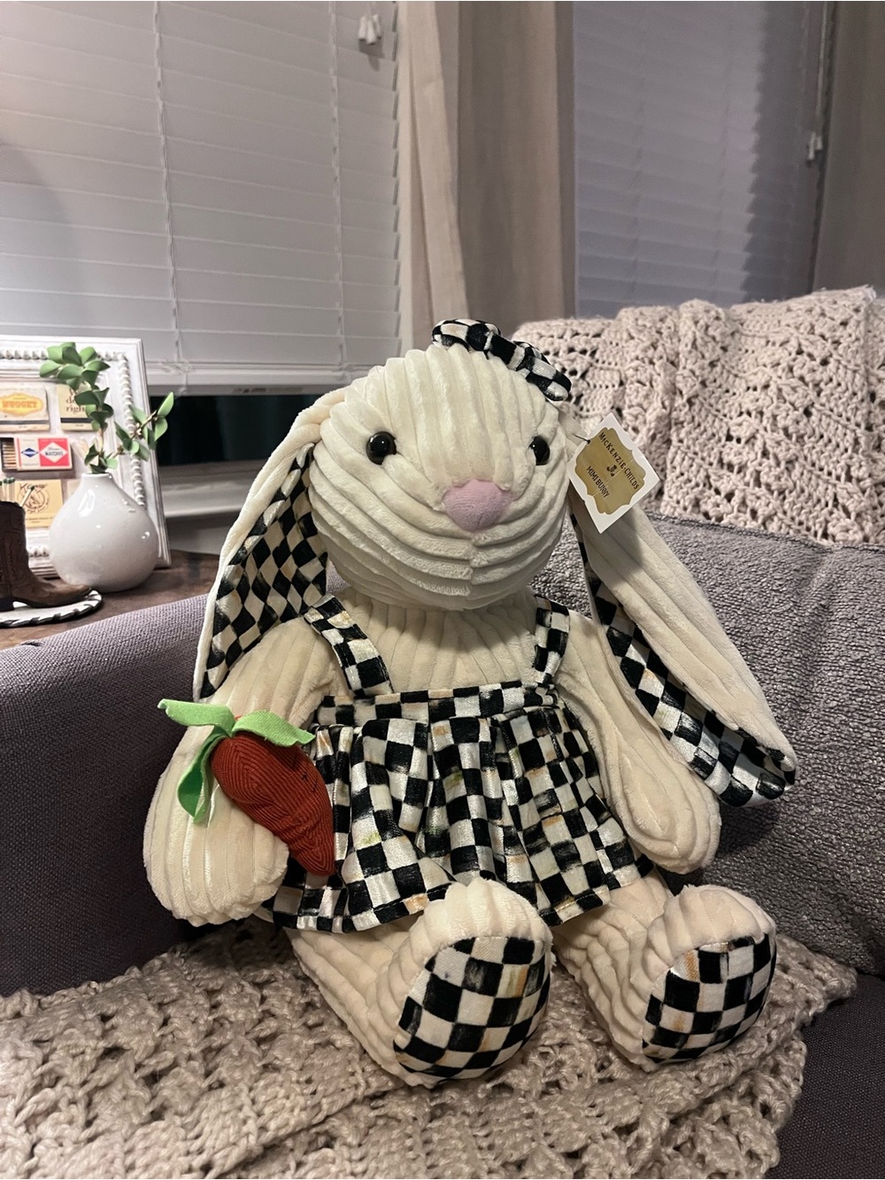 Mackenzie Childs Mimi the Bunny Plush Courtly Check NWT